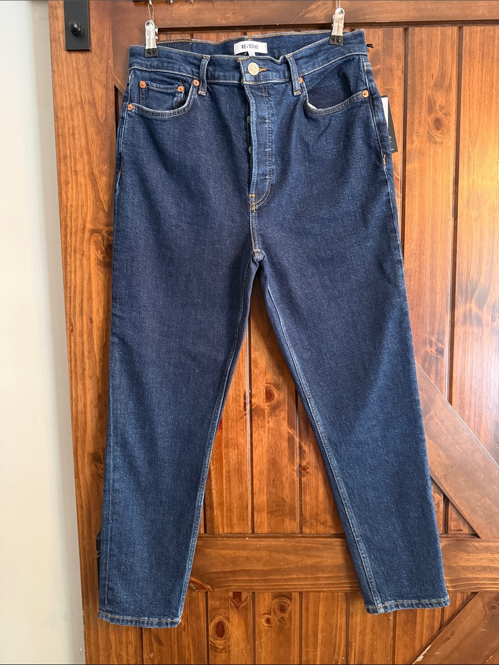 Re/Done women's high rise ankle crop size 30 in dark rinse
